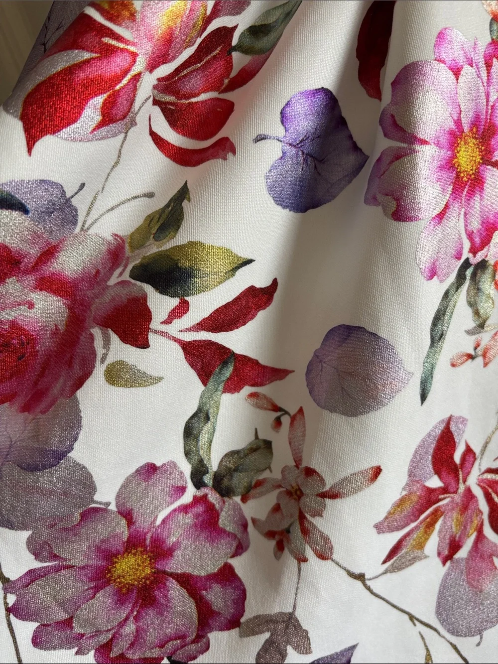 Floral V-Neck Mini Dress - White with Pink & Purple Flowers